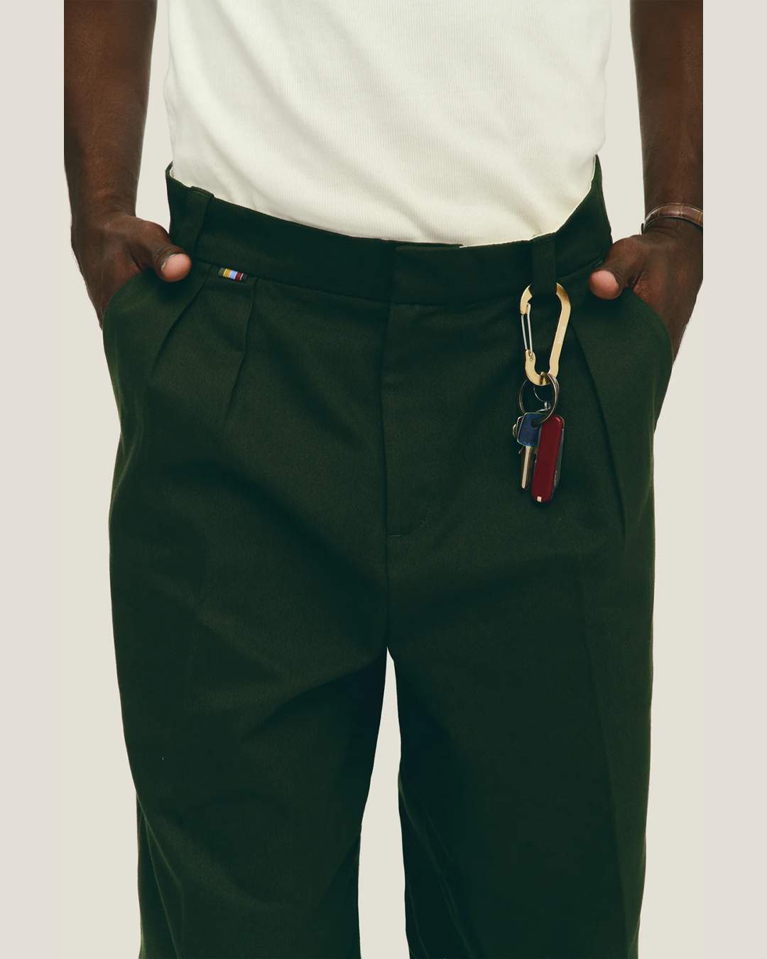 Green Tailored Double-Pleated Pants