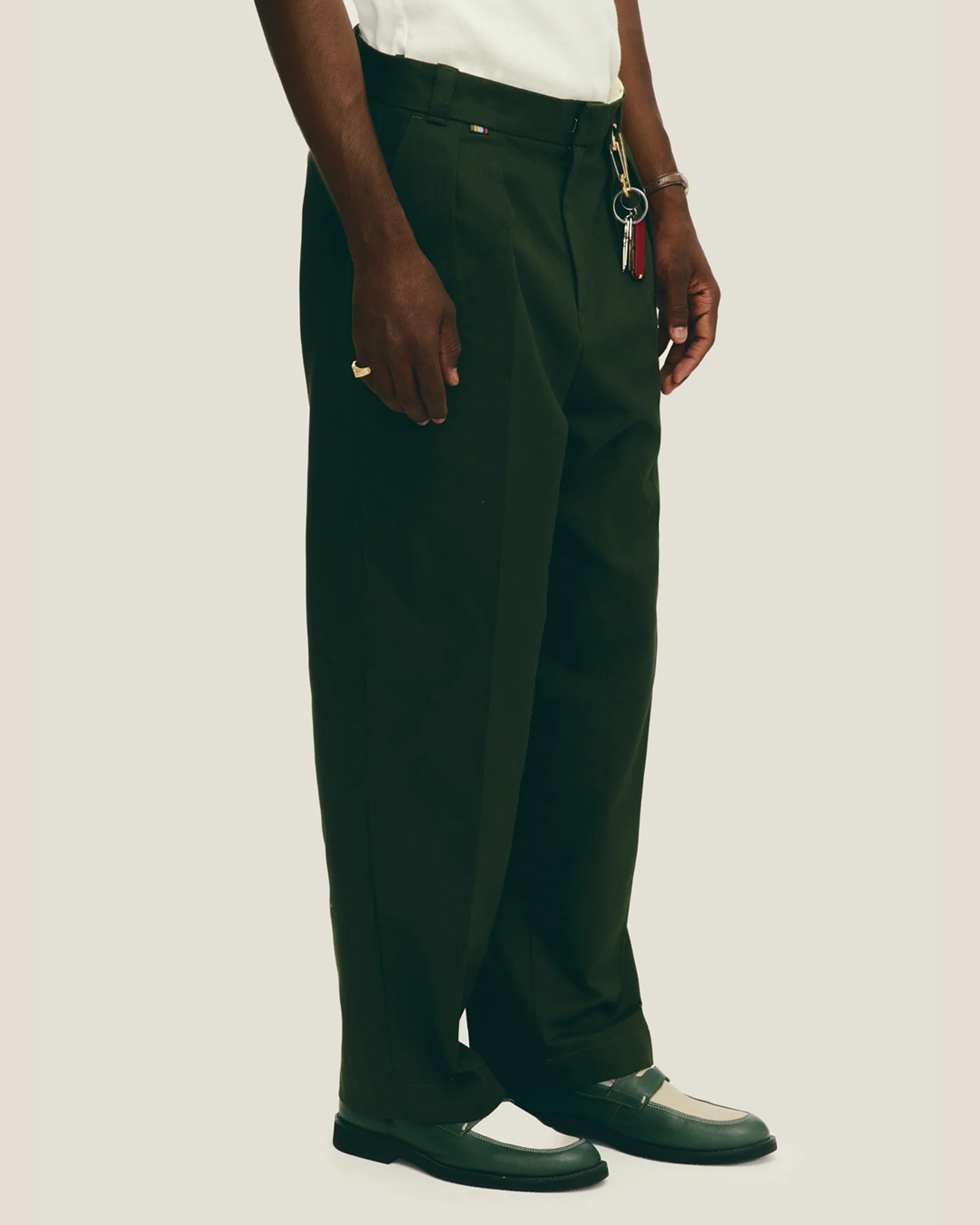 Green Tailored Double-Pleated Pants