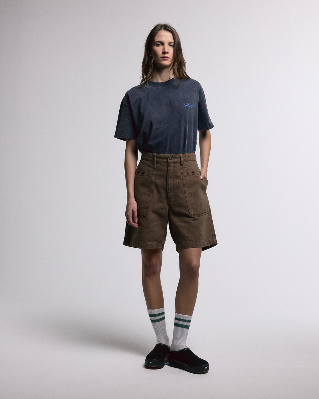Brown Washed Twill Shorts