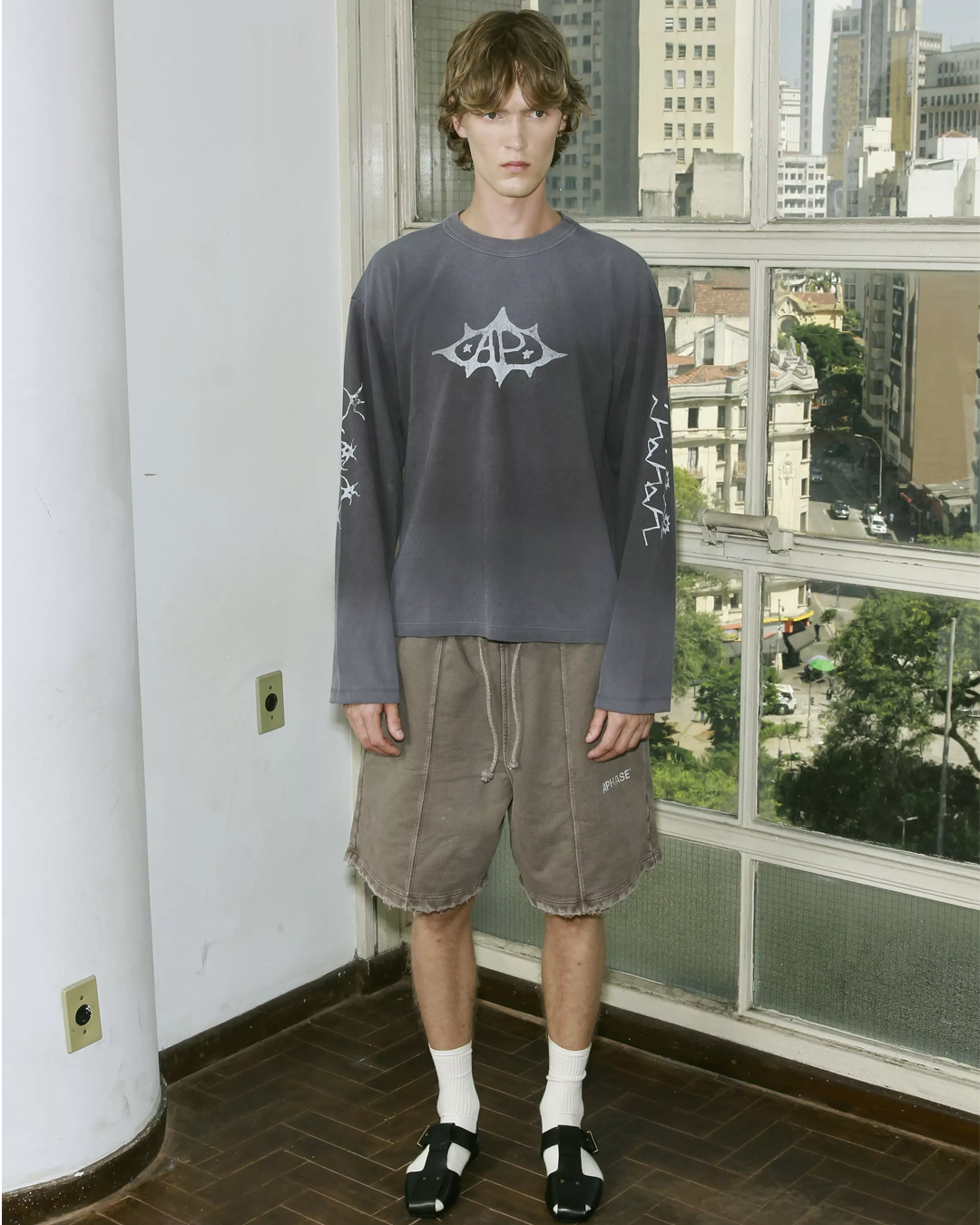 Navy Washed 'Connect' Long Sleeve Tee