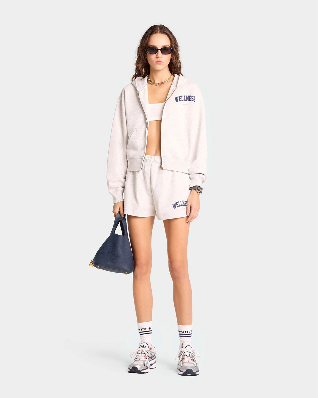 Gray/Navy 'Wellness Ivy' Cropped Zip Hoodie