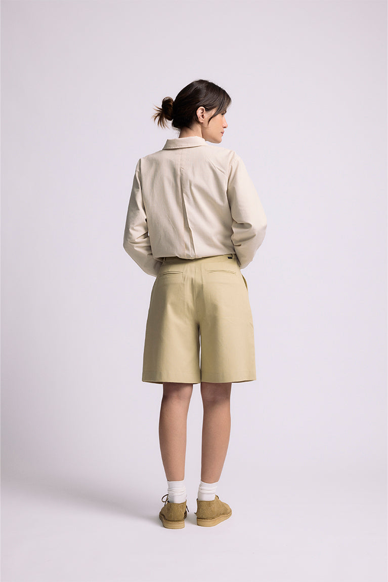 Beige 'Embroided' Tailored Shorts