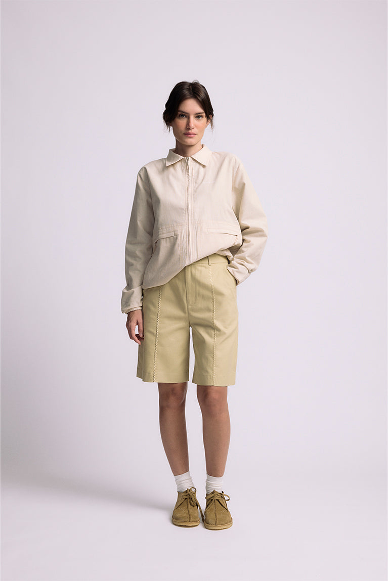 Beige 'Embroided' Tailored Shorts