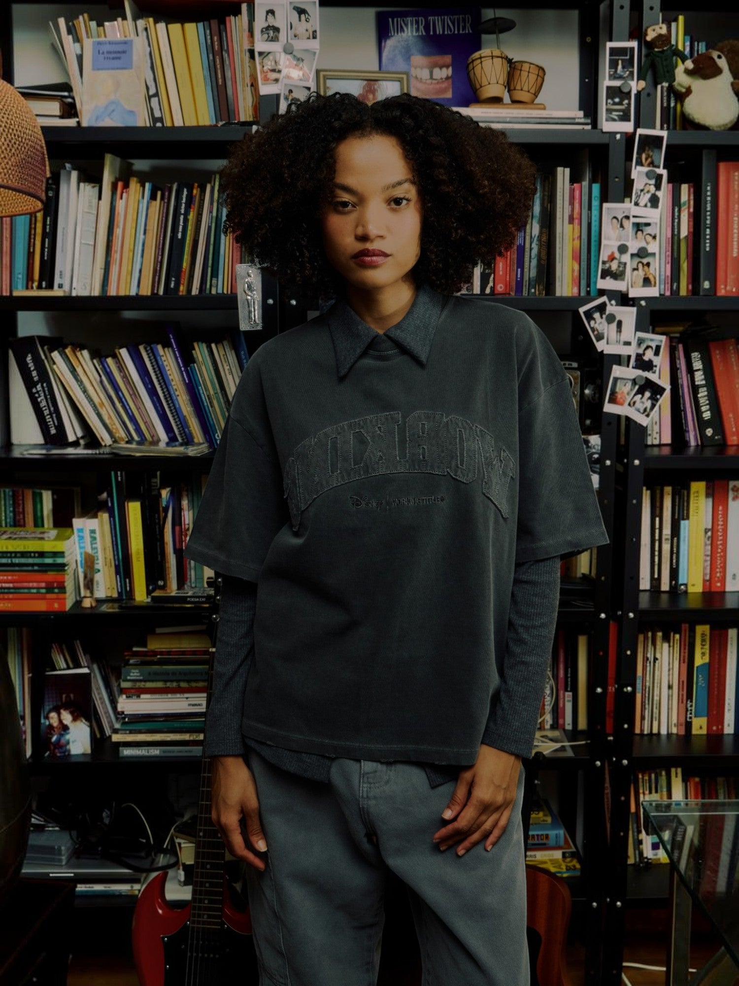 Black Faded 'College' Boxy Tee X DISNEY