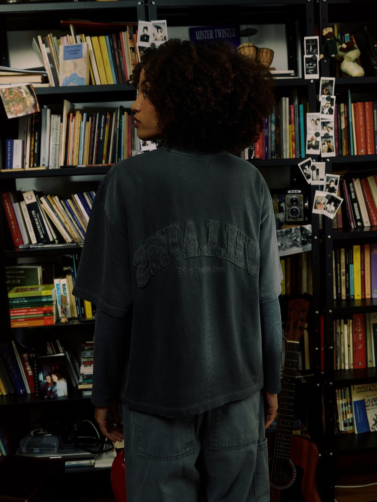 Black Faded 'College' Boxy Tee X DISNEY