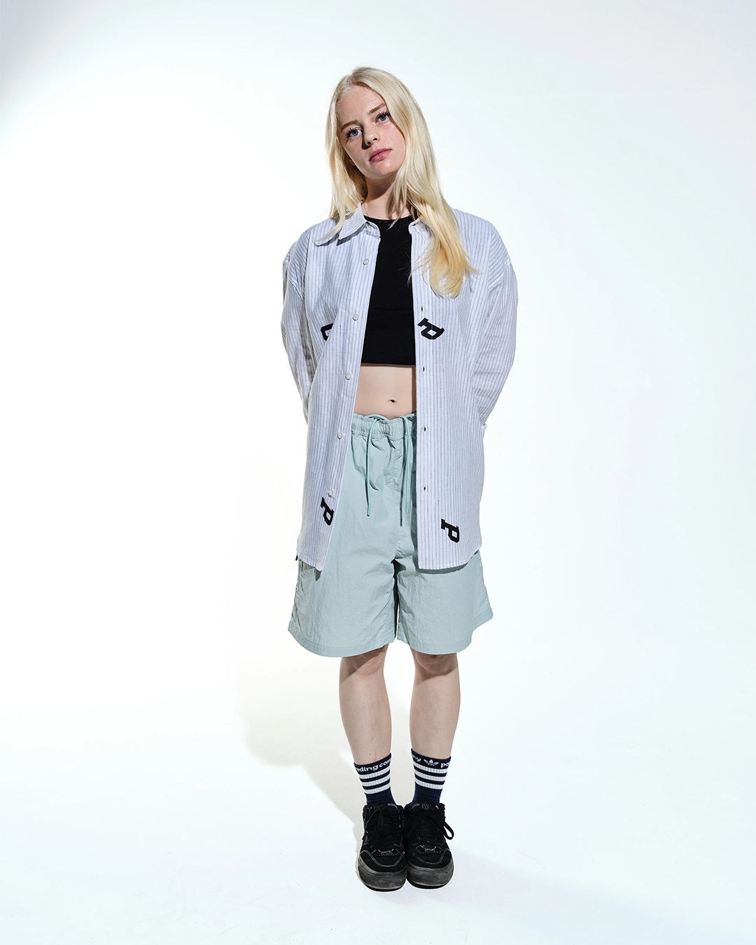 White Letters Striped Pop Shirt