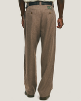 Brown Pinstripe Tailored Double-Pleated Wide Leg Pants