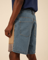 Blue Color Block Denim Shorts