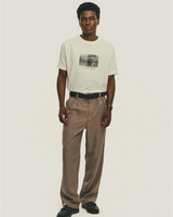Brown Pinstripe Tailored Double-Pleated Wide Leg Pants