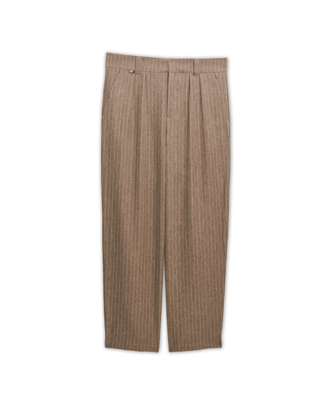 Brown Pinstripe Tailored Double-Pleated Wide Leg Pants