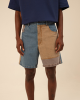 Blue Color Block Denim Shorts