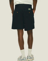Black Tailored Double-Pleated Shorts
