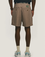 Brown Pinstripe Tailored Double-Pleated Shorts