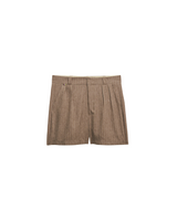 Brown Pinstripe Tailored Double-Pleated Shorts