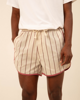 Beige Striped Volley Shorts