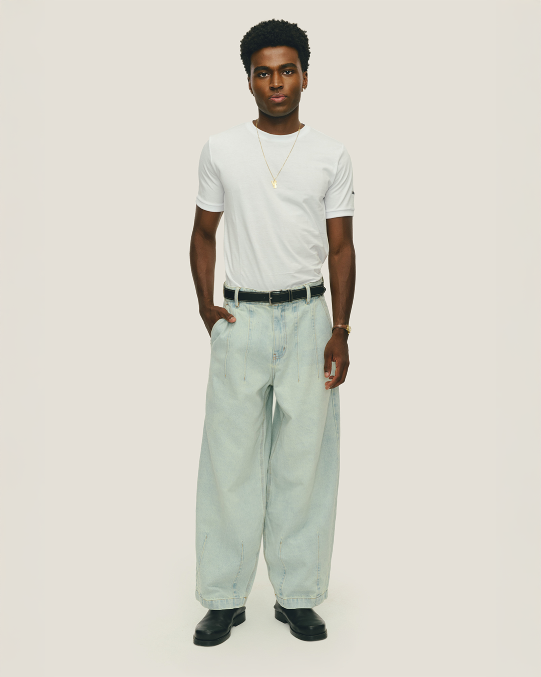 Blue Washed Balloon Denim Pants