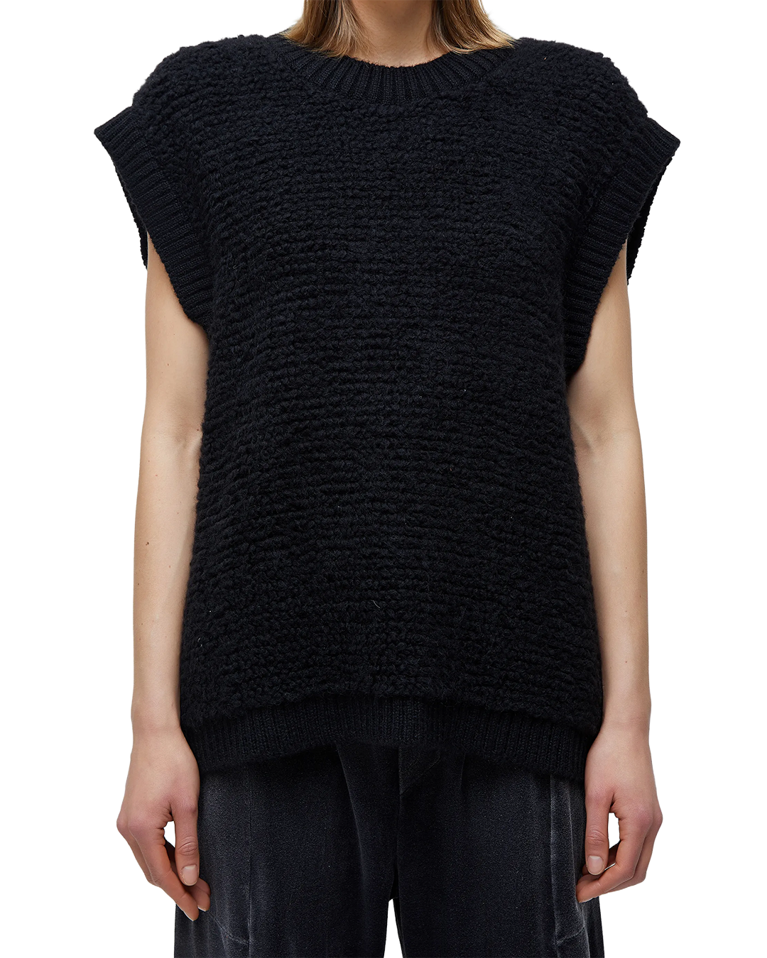 Black Furry Tricot Vest