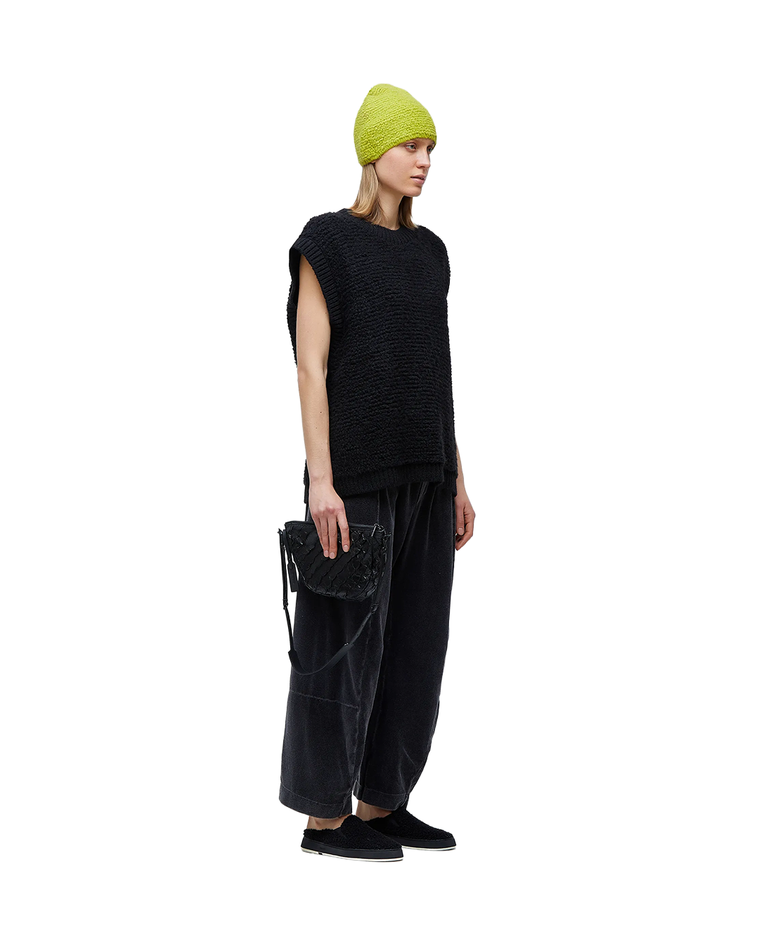 Black Furry Tricot Vest