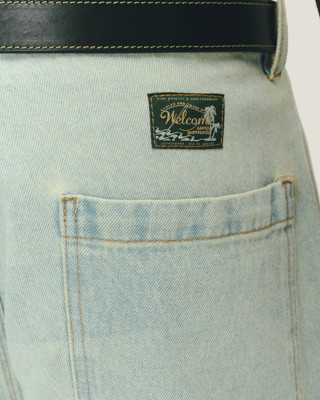Blue Washed Balloon Denim Pants