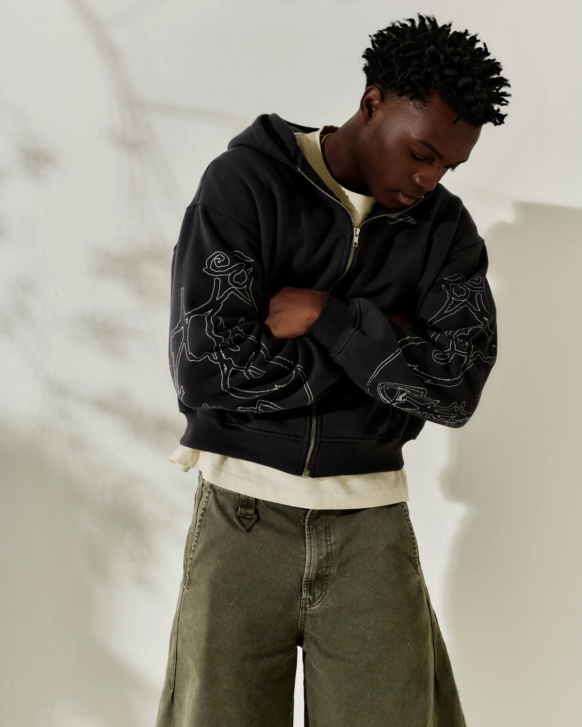 Grey 'Glyph' Boxy Zip-Up Hoodie