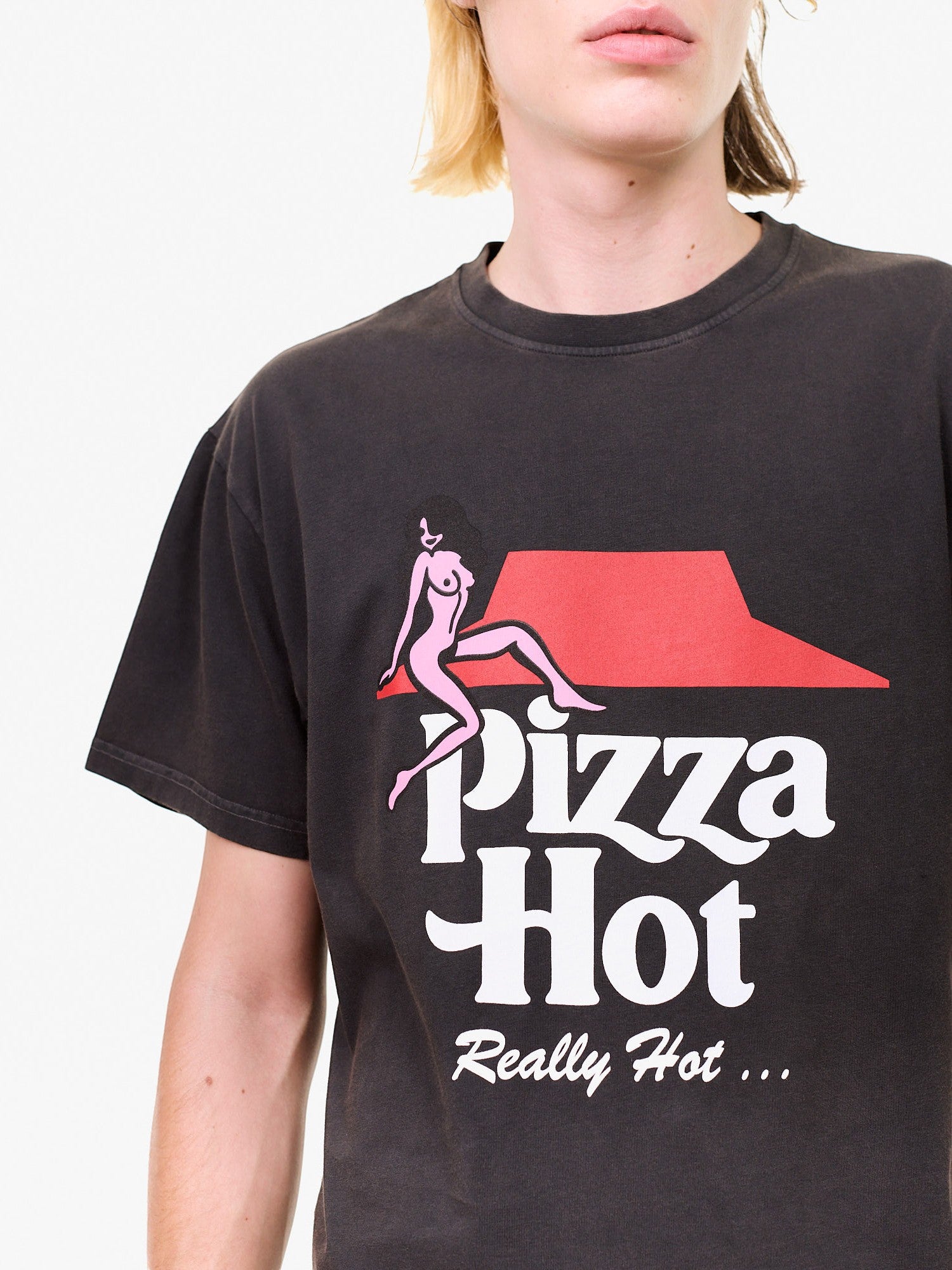 Black Faded 'Pizza Hot' Tee