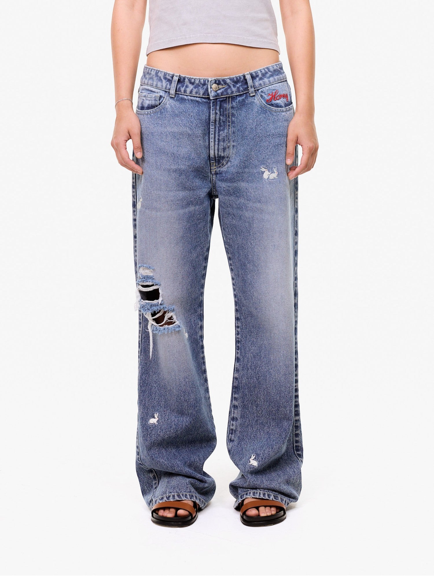 Washed Blue 'Bunny' Flare Pants