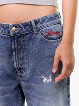 Washed Blue 'Bunny' Flare Pants