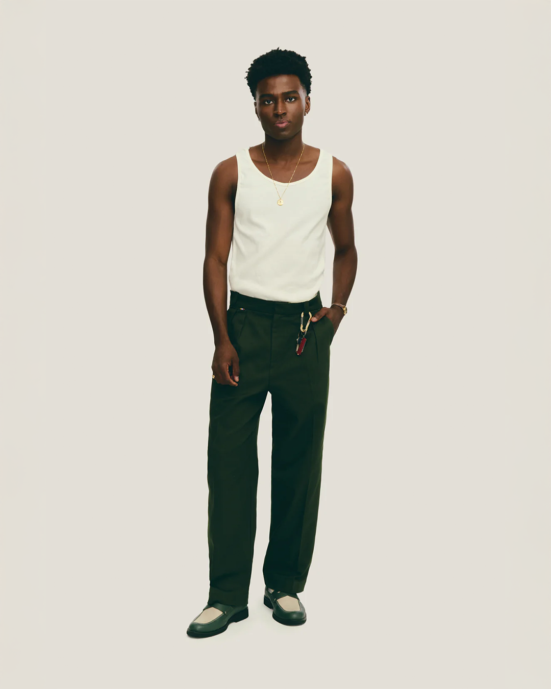 Green Double Pleat Tailoring Pants