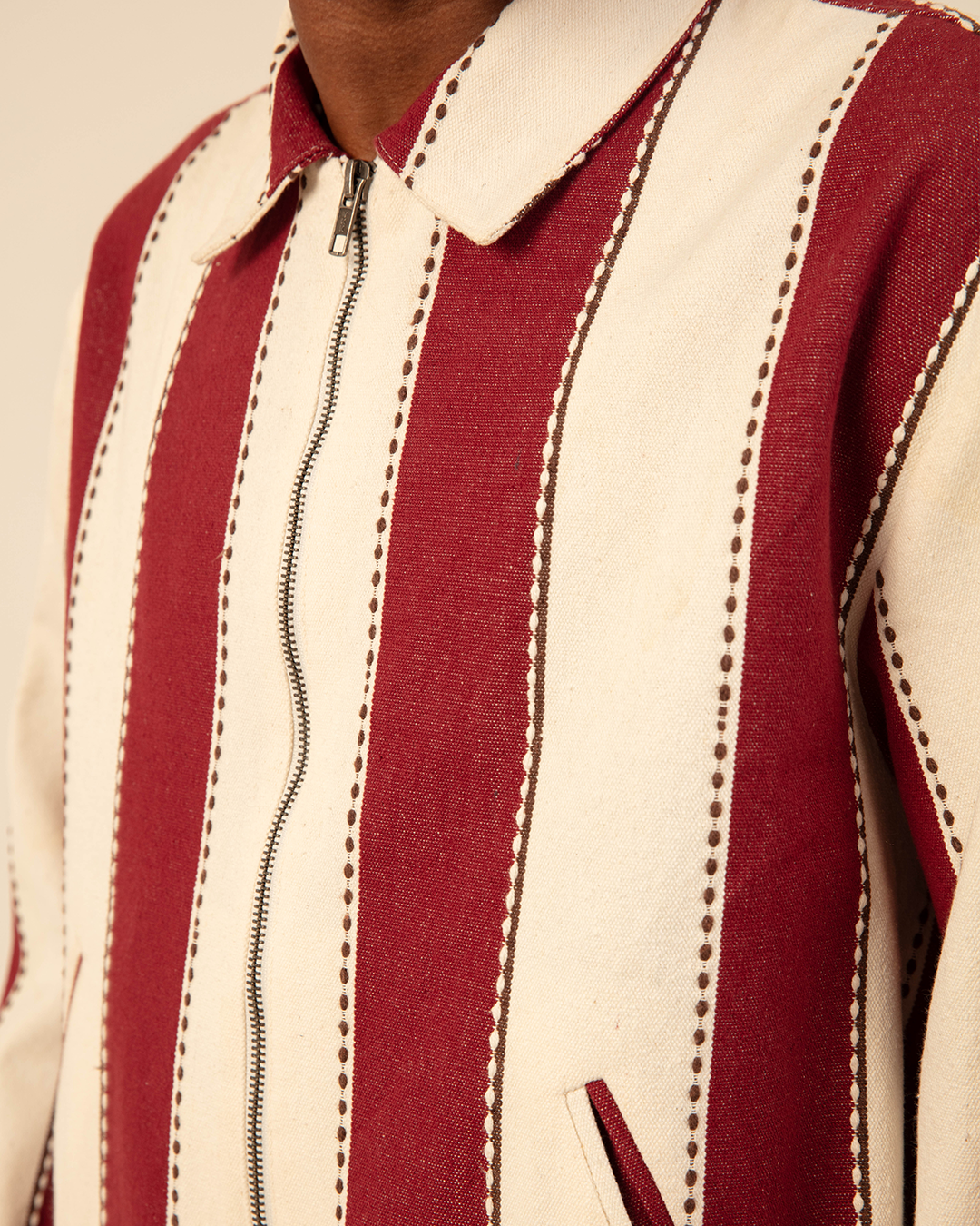 Red & White Jacquard Striped Jacket