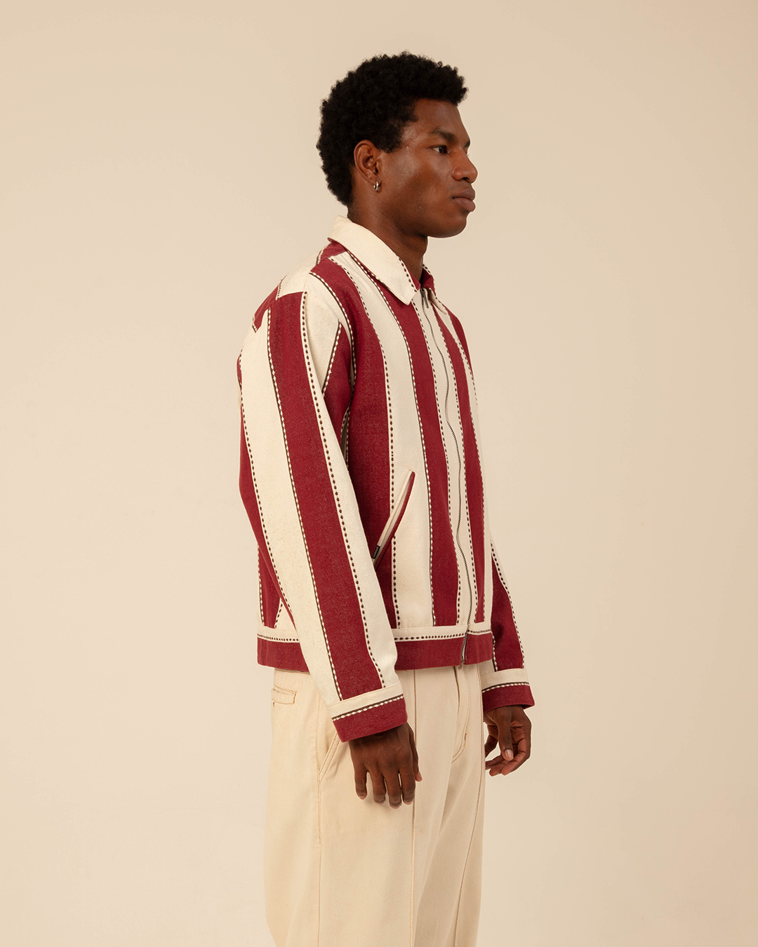 Red & White Jacquard Striped Jacket