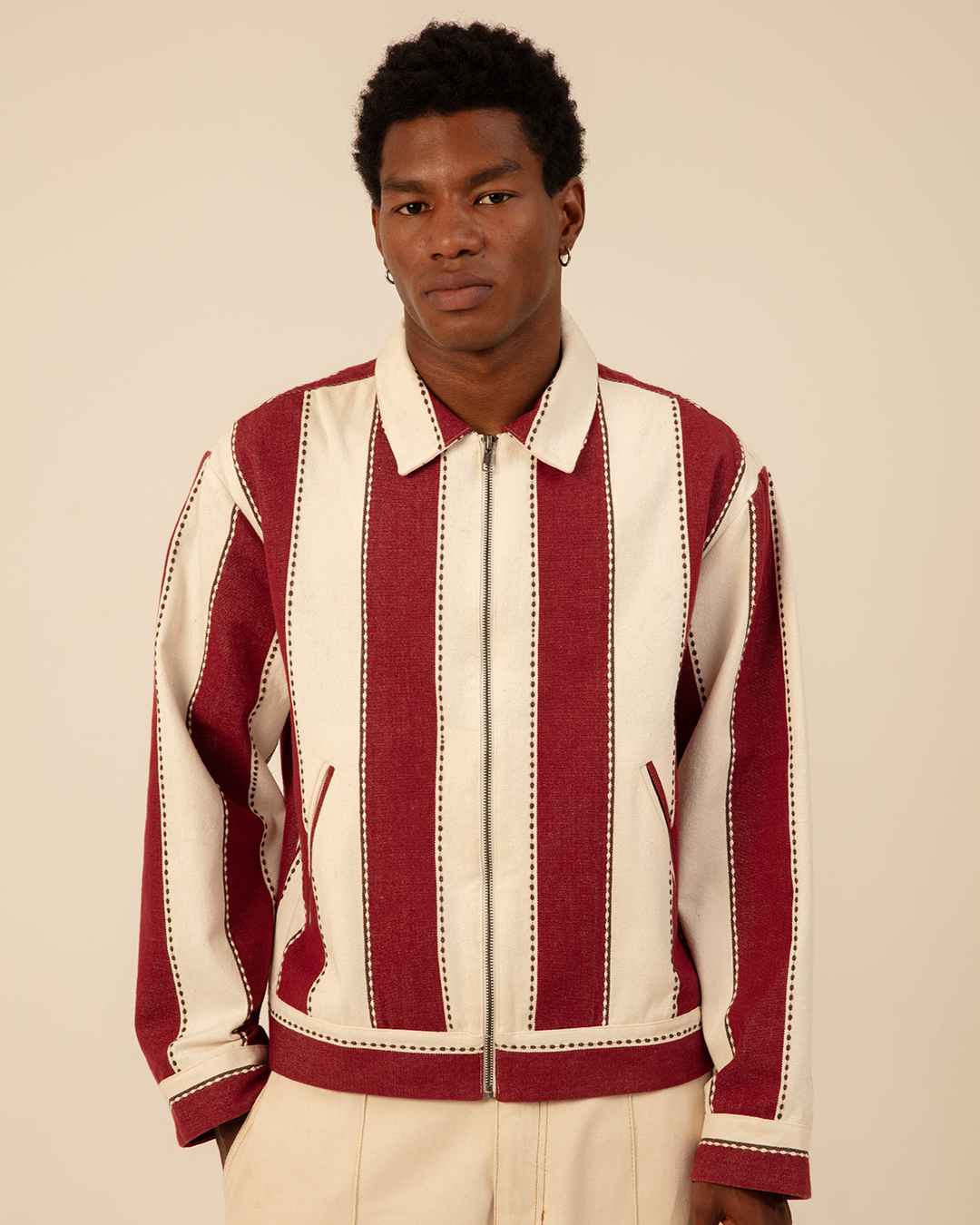 Red & White Jacquard Striped Jacket