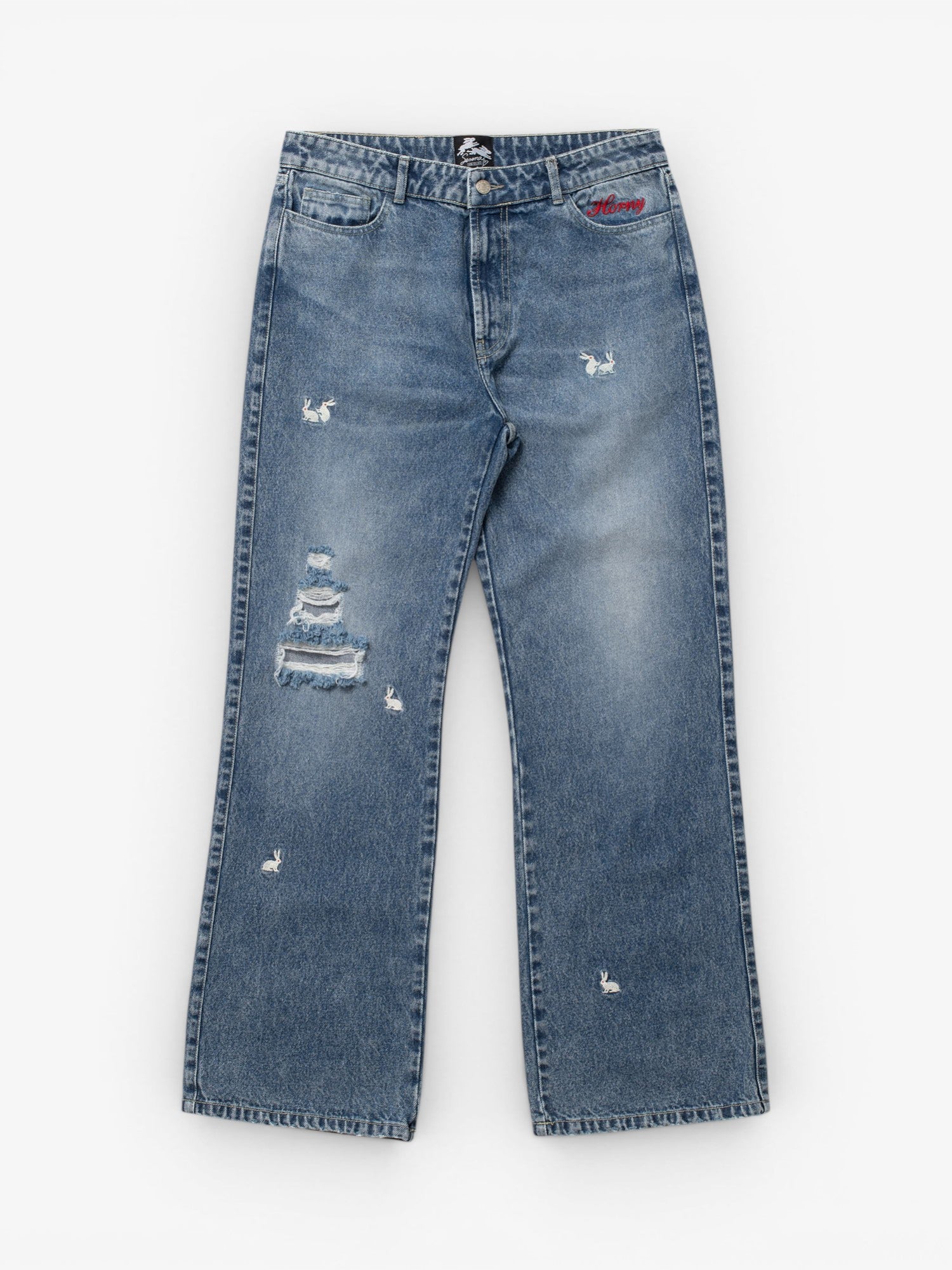Washed Blue 'Bunny' Flare Pants