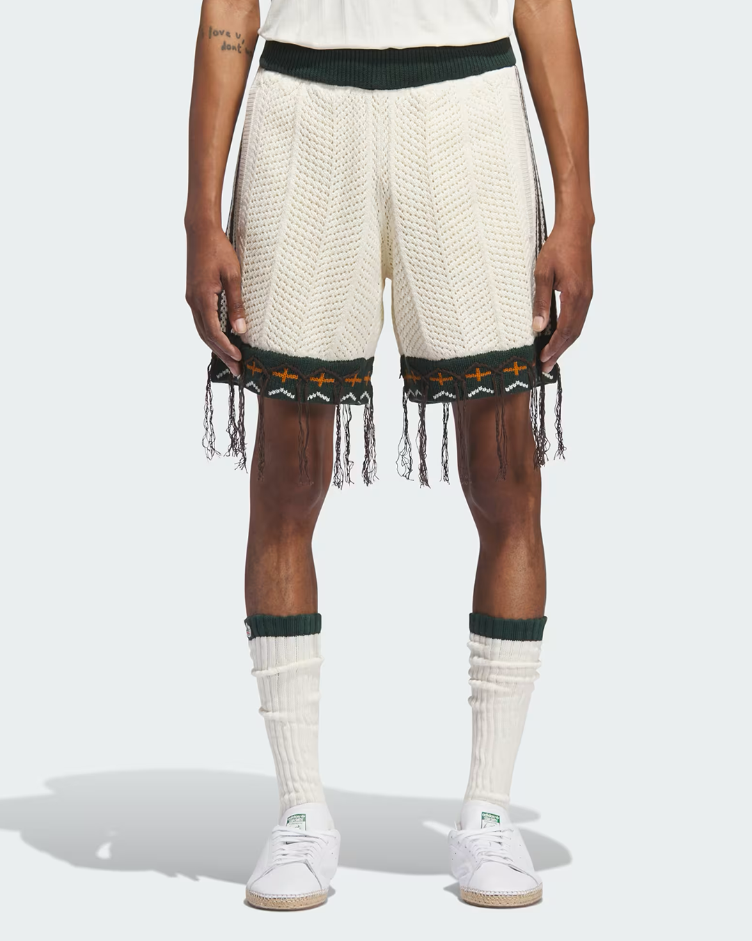 Cream White/Green Knit Shorts X CLOT