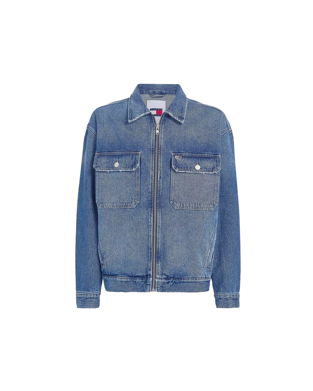 Blue Aiden Oversized Zip-Thru Coach Denim Jacket