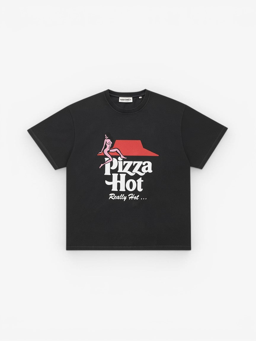 Black Faded 'Pizza Hot' Tee