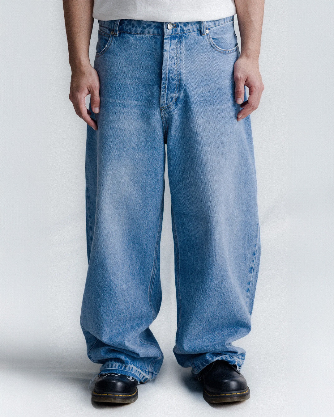 Baby Blue 'Side Dart' Baggy Denim Pants