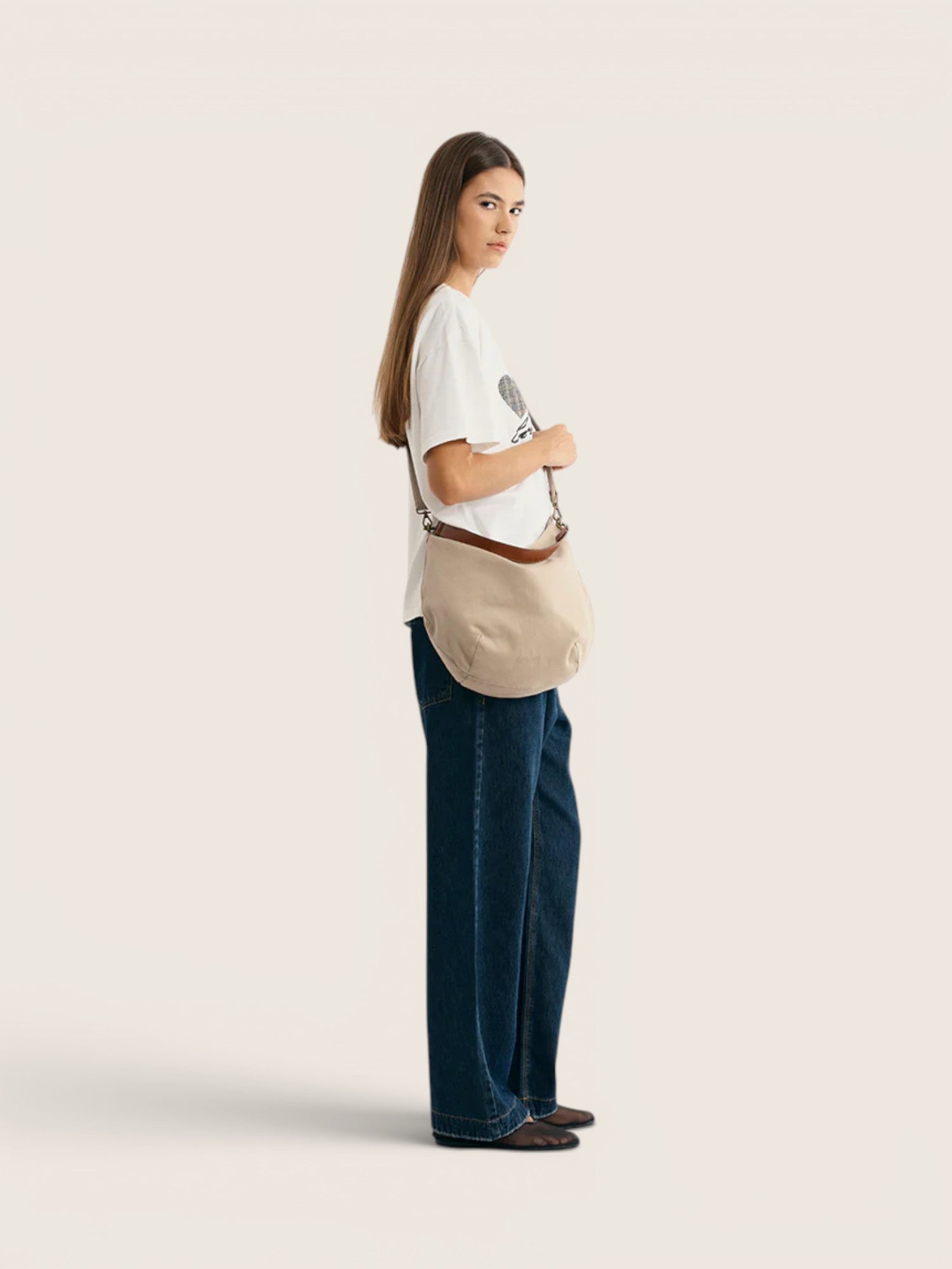 Beige 'Concave' Twill Bag