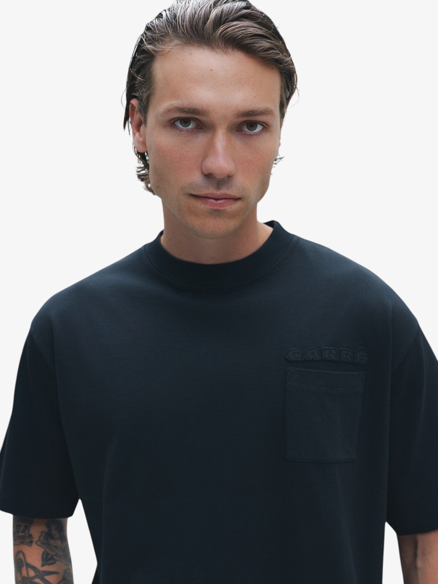 Black Embroidery Pocket Tee