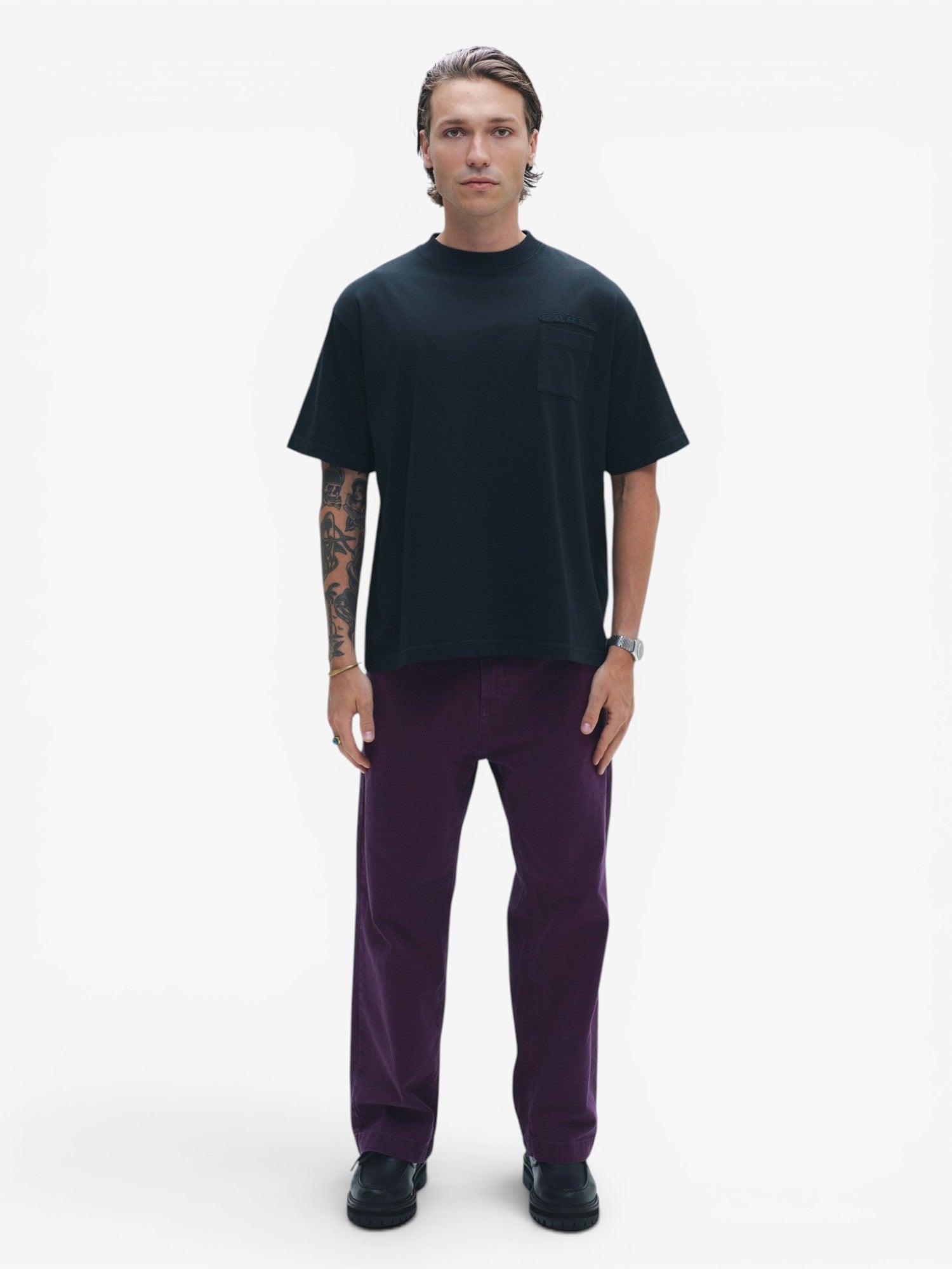 Black Embroidery Pocket Tee