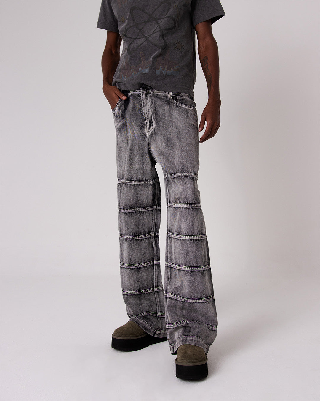 Black Faded Up Denim Pants