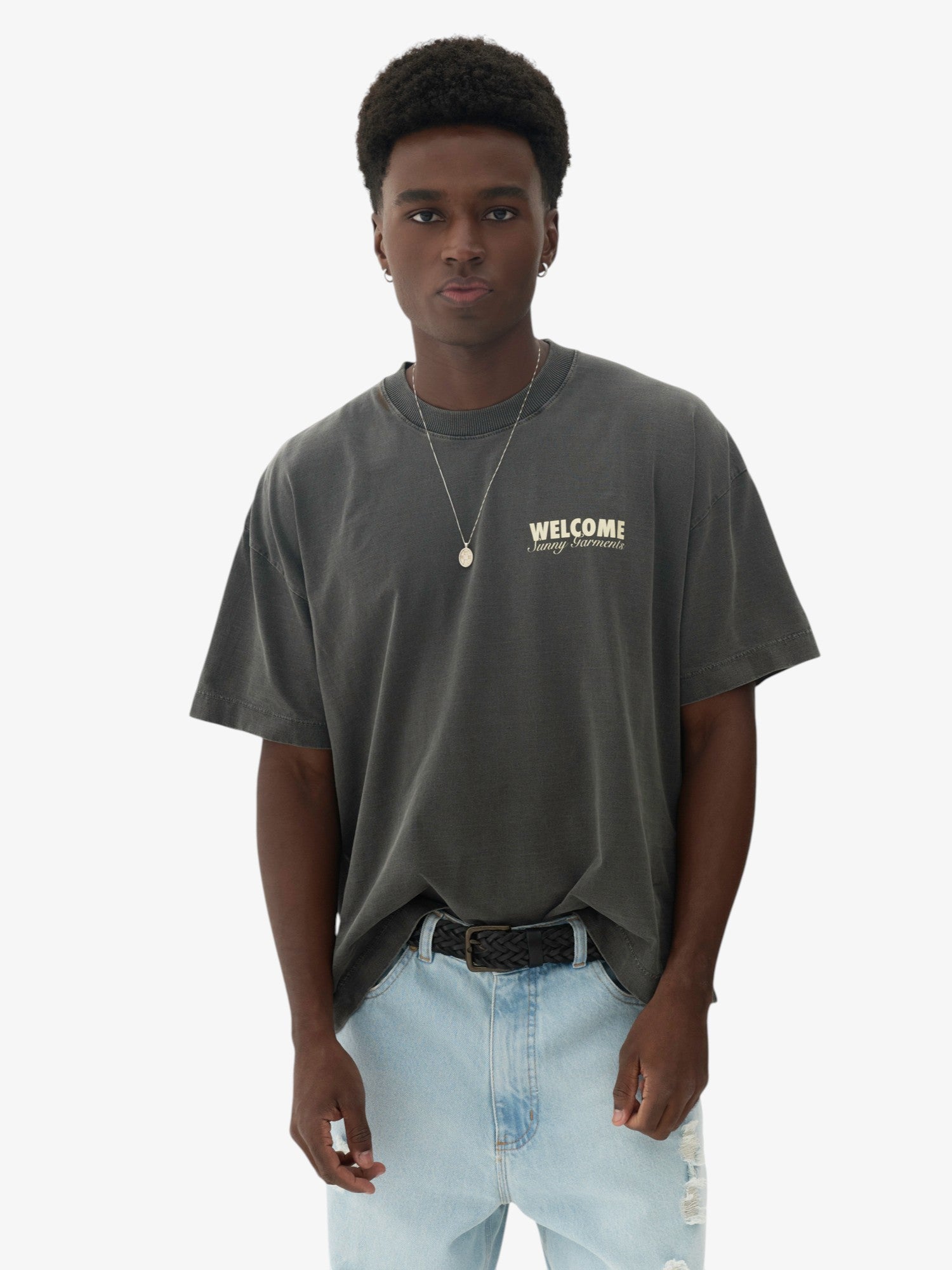 Black Faded 'Fit Pins' Boxy Tee
