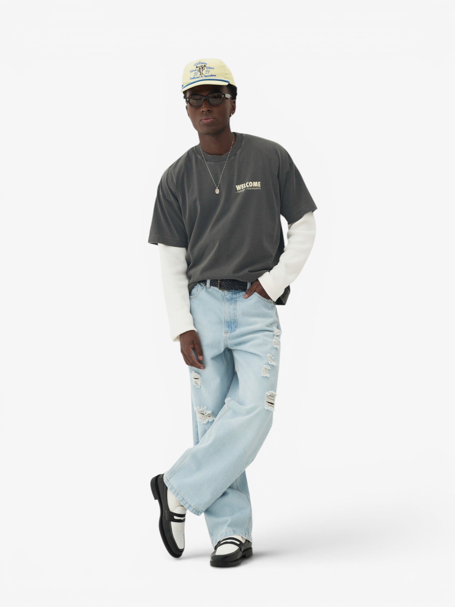 Black Faded 'Fit Pins' Boxy Tee