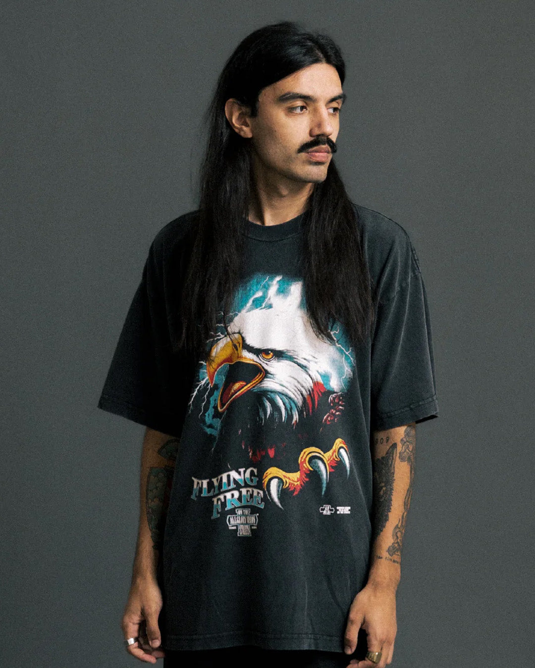 Black Faded 'Flying Free' Tee