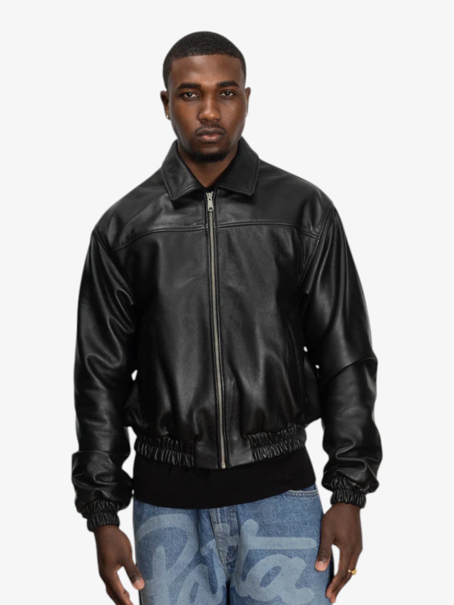 Black Leather Bomber Jacket