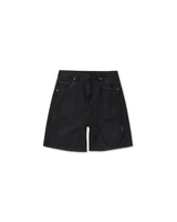 Black Used Denim Straight Shorts