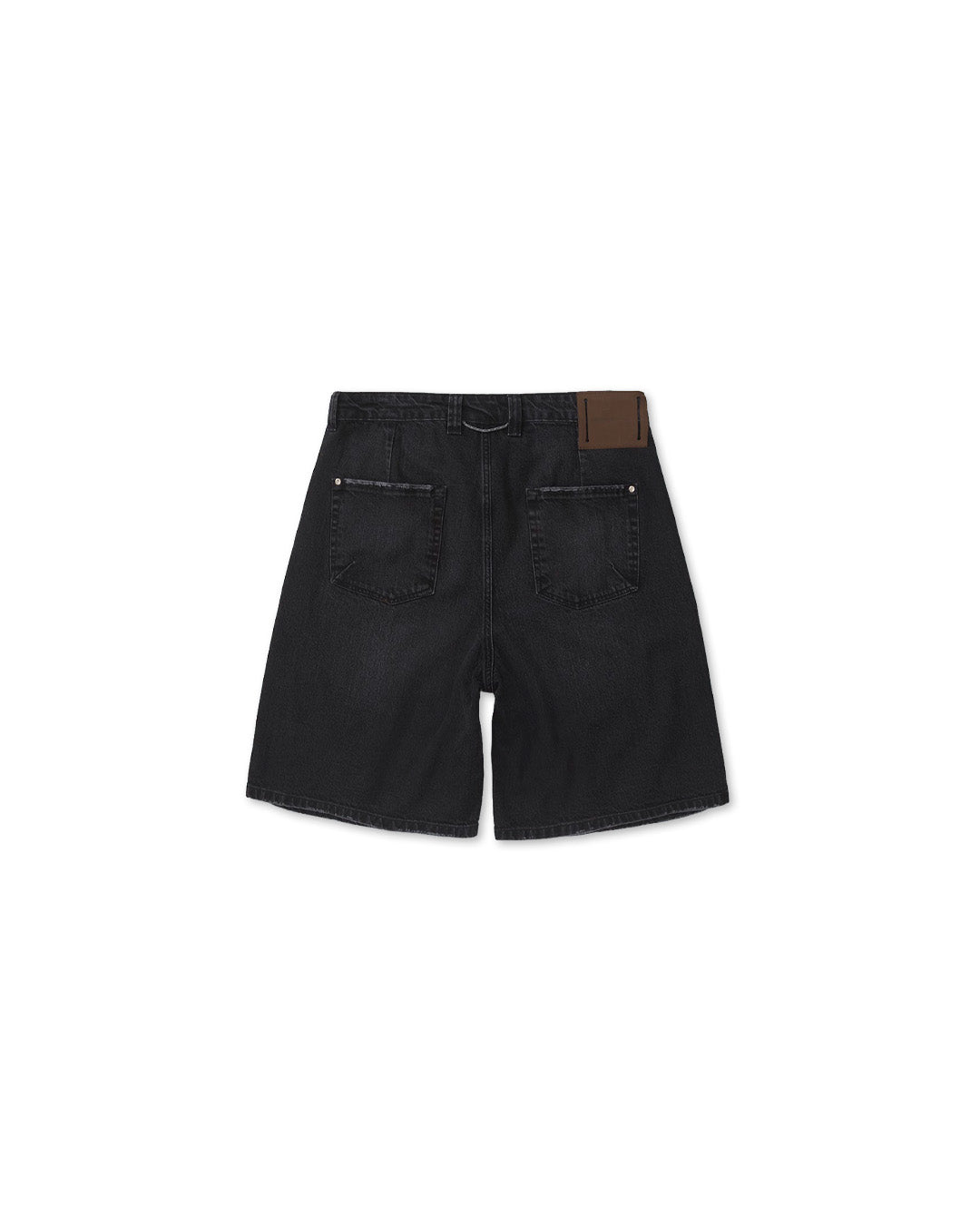 Black Used Denim Straight Shorts