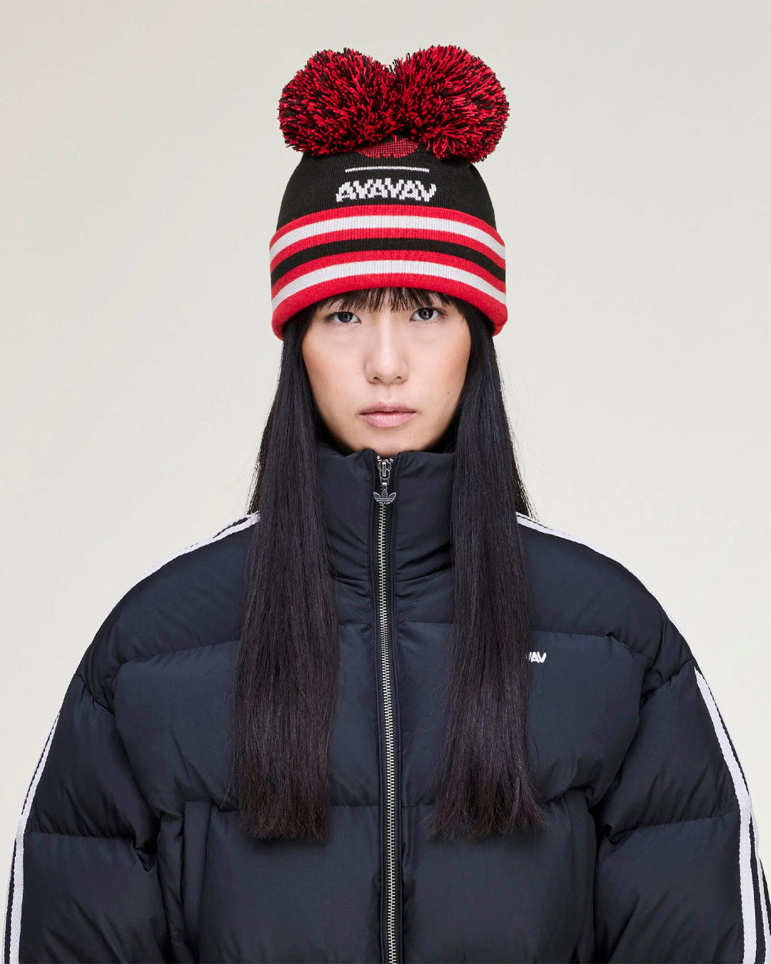 Black/Better Scarlet 'Pom Pom' Beanie x AVAVAV