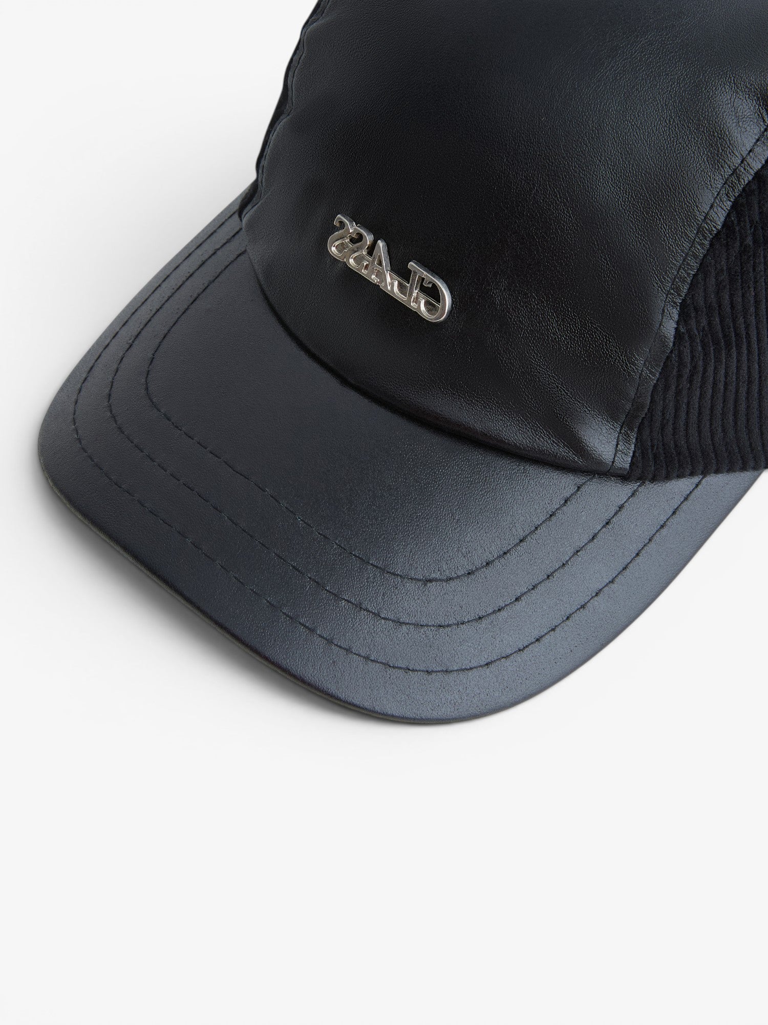Black 'Class Inverso' Leather 3 Panel Cap