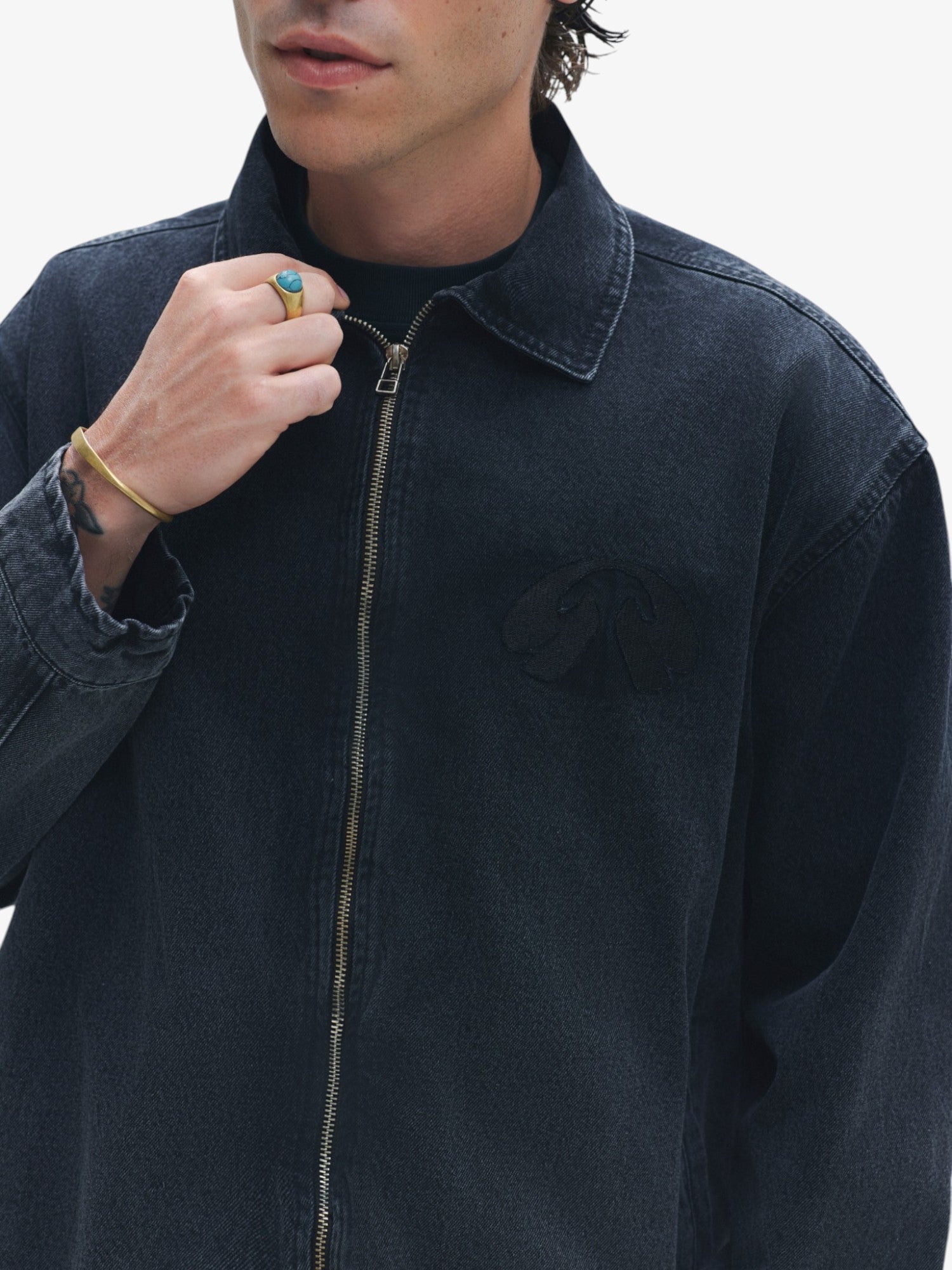 Black 'Gradient' Denim Zip Jacket
