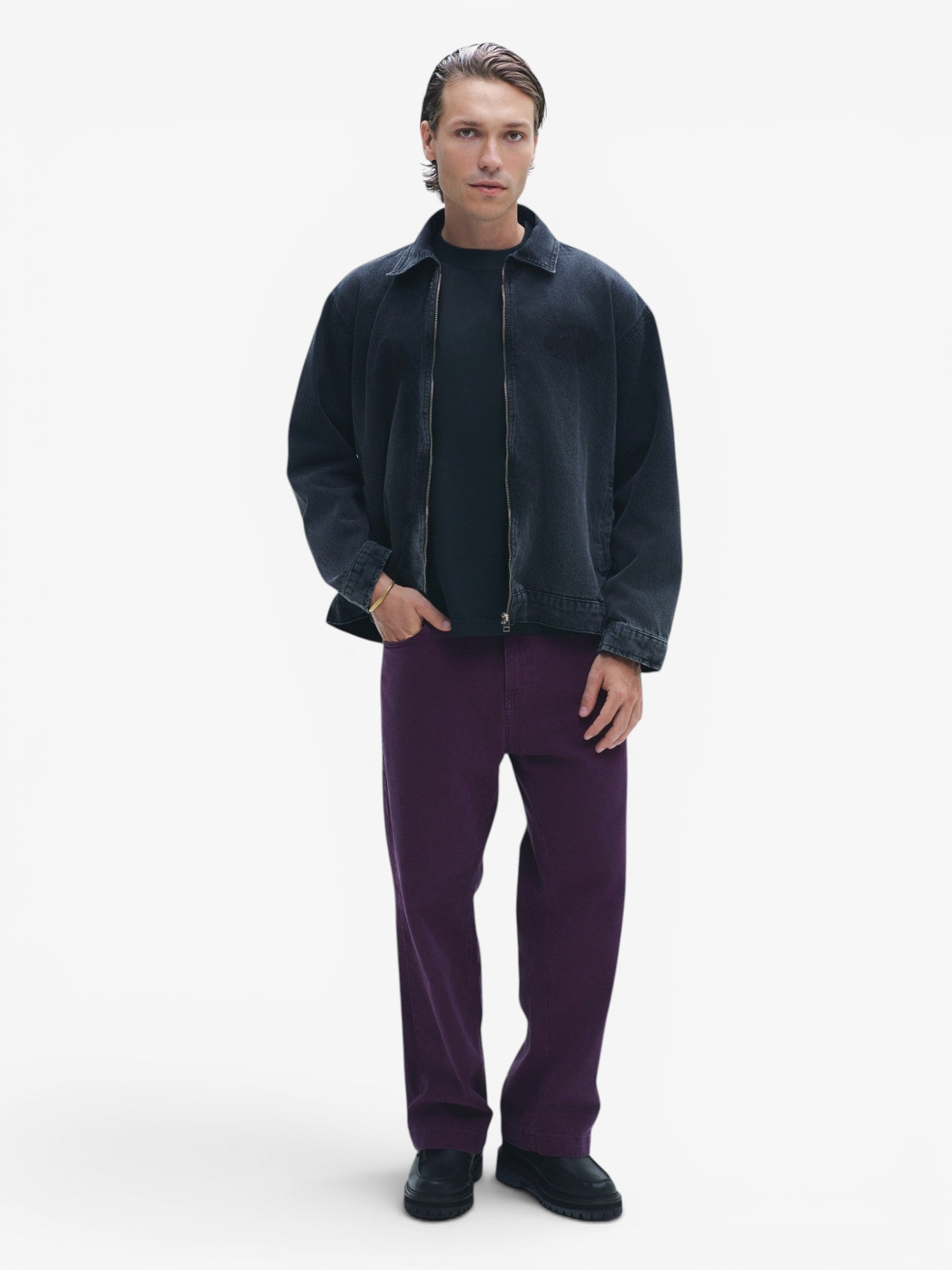 Black 'Gradient' Denim Zip Jacket